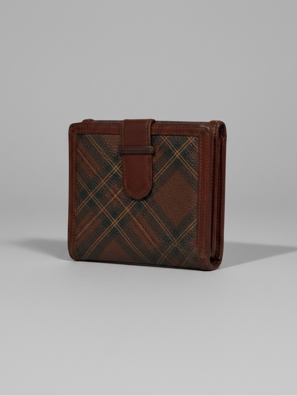 Vintage 80’s Polo Ralph Lauren Tartan  Coated Canvas / Leather Bifold Wallet